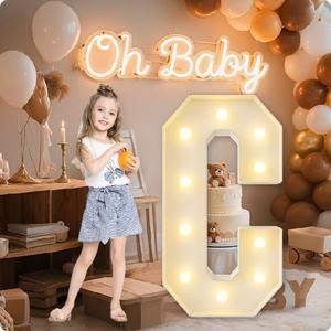 HXWEIYE Big Light Up Letters C3FT Large Marquee Letters with lights, Mosaic Balloon Frame, Giant Baby Letter for Baby Shower Birthday Graduation Engagement Party Wedding Christmas Decor (Warm White)