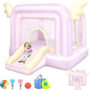 Pink Bounce House for Girls/Boys with Slide & Blower | Angel Wing Inflatable Bouncy Castle for Kids 3-6 Indoor Outdoor Blow up Jump House Gifts for Birthdays, Weddings, Proposals & Party