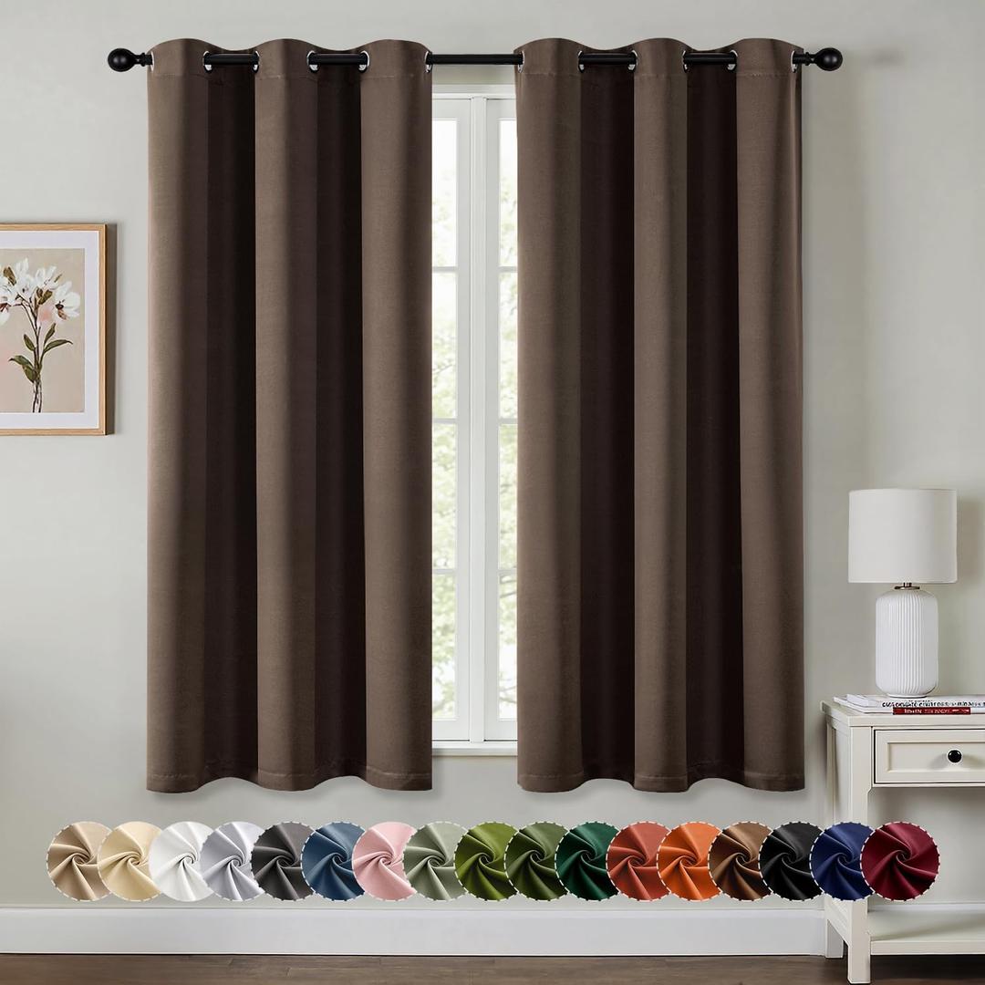 MIULEE Chocolate Brown Blackout Curtains for Bedroom Living Room 63 Inches Long 2 Panels, Thermal Insulated Room Darkening Drapes Grommet Noise Reducing Light Blocking Window Treatments 40x63 Inch