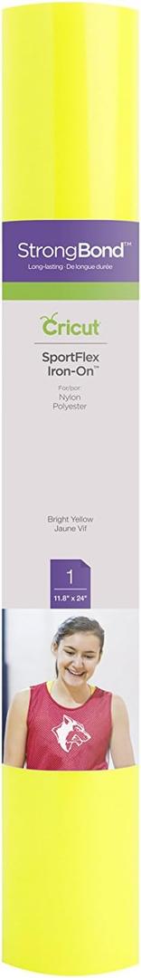 Cricut SportFlex Iron On Vinyl - Bright Yellow (12' x 24'), HTV Heat Transfer Vinyl for Sportswear (Polyester & Nylon)