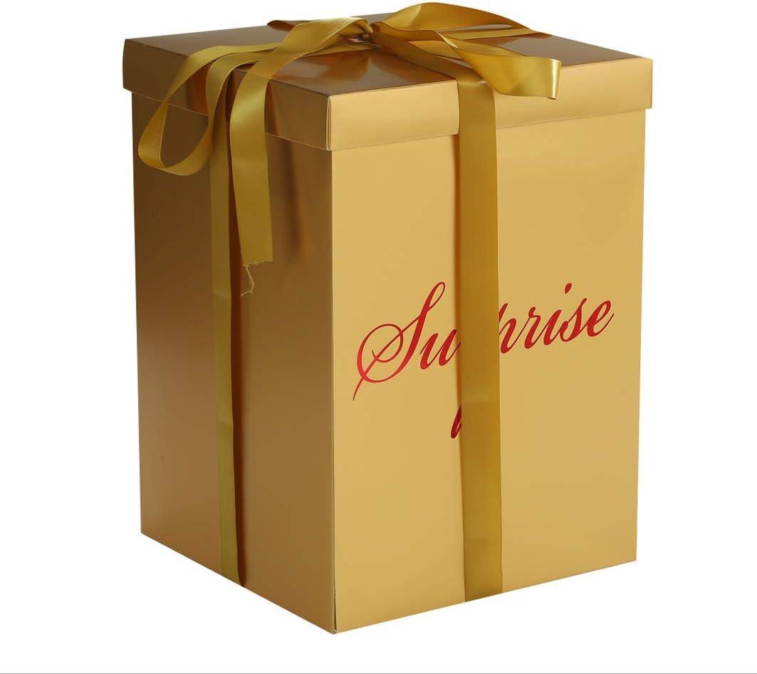 Surprise Explosion Flower Gift Box 10 * 10 * 14 inches- For Marriage Proposal Birthday Party Christmas Any Surprise Event (Without flower) (Gold (Box only)), 1 Count