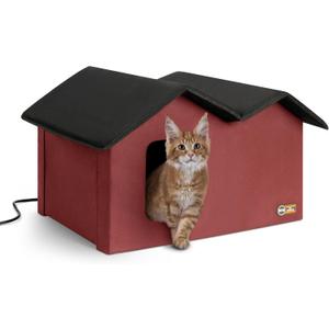 K&H Pet Products Extra-Wide Heated Outdoor Cat House for Outside Pets in Winter, Weatherproof Outdoor House for Ferals, Insulated Shelter, 2 Doors, Waterproof Heated Cat Bed, Safety Listed - Red