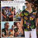 Purple Mardi Gras Shirt for Men Button Down Short Sleeve Hawaiian Shirts (Black, S)
