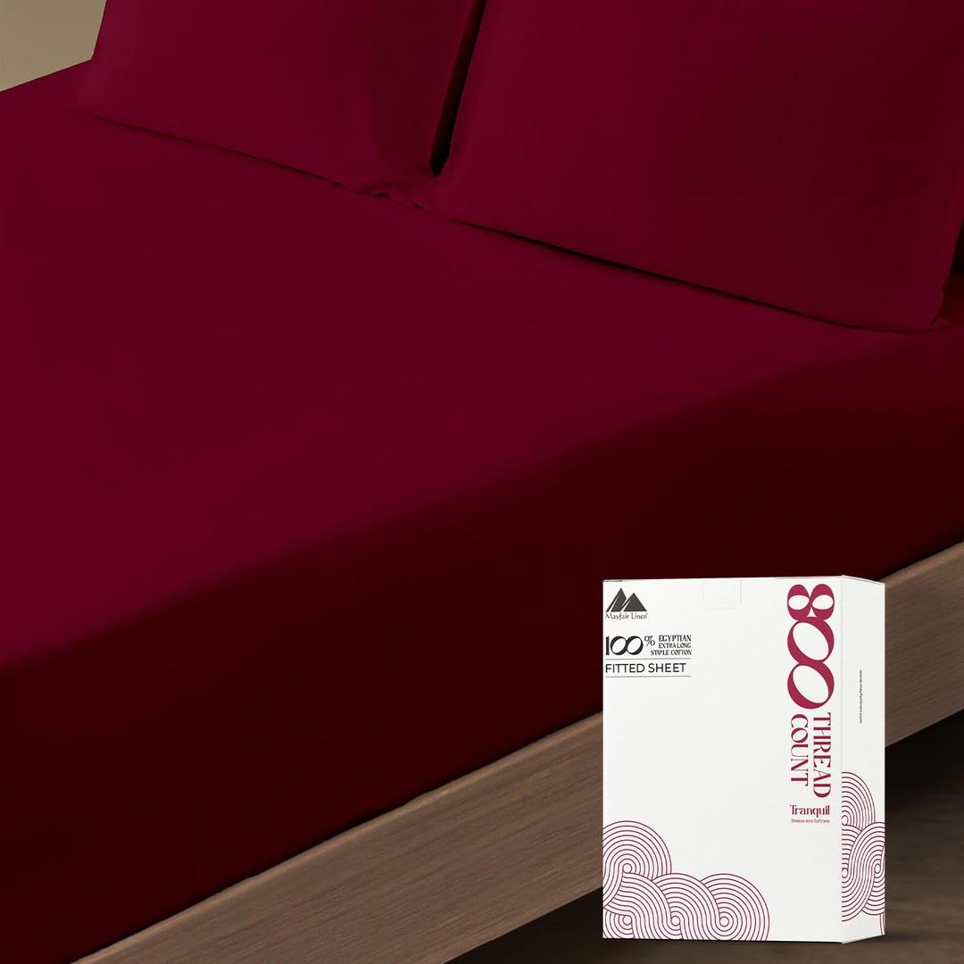 Mayfair Linen 100% Egyptian Cotton King Fitted Sheet Only - 800 Thread Count Fitted Sheet King Size, Luxuriously Soft, Cooling 16" Deep Pocket Bottom Sheets, Sateen Weave, Hotel Quality - Burgundy