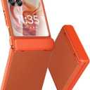 Case for Motorola Razr 2024/2025 - with Built-in External Screen Protector & Hinge Protection, Slim Cover + PU Leather Back Protective Phone Case for Moto Razr 2024 / Razr 2025 - Orange