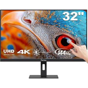 32 Inch 4K Touch Monitor, 144Hz UHD 3840x2160 Desktop Monitor 10-Point Touchscreen, HDMI 2.1 & DP 1.4 & Type-C, HDR 400, Height-Adjustable & Rotatable Stand VESA Mountable External Touch Screen for PC