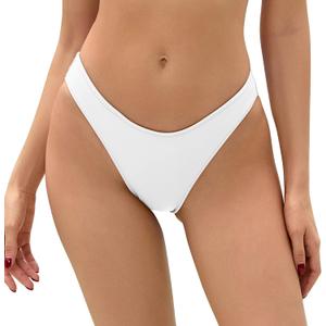Bellecarrie Women's Cheeky Brazilian Bikini Bottoms Low Rise High Cut Swim Bottom (Large, White)