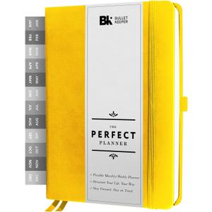 BK UNDATED Yearly Weekly/Monthly Planner 2026-27 Daily Planner Agenda & Personal Organizer to Increase Productivity, Academic Planner w/Sticker Set. A5 (5.8 x 8.3) - Yellow Hardcover