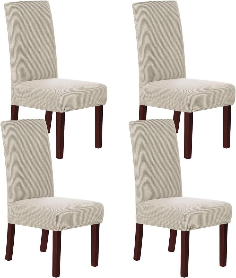 H.VERSAILTEX Stretch Dining Chair Covers Set of 4 Chair Covers for Dining Room Parsons Chair Slipcover Chair Protectors Covers Dining, Feature Textured Checked Jacquard Fabric, Island Fossi