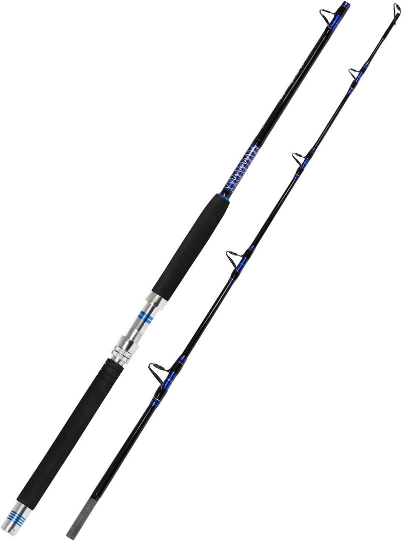 Fiblink 1-Piece/ 2-Piece Saltwater Offshore Trolling Rod Big Game Rod Conventional Boat Fishing Pole (2-Piece, 8' - 30-50lbs)
