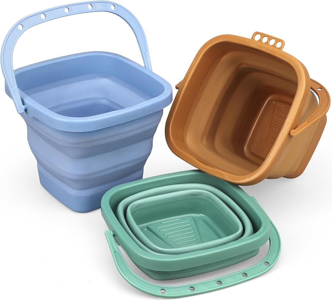 Dilabnba 3-Pack Collapsible Beach Buckets with Mesh Bag, Silicone Sand Water Pails for Kids, Easter Buckets, Portable Beach Toys for Travel, Camping, Fishing, Summer Fun