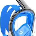 QingSong Full Face Snorkel Mask for Adults, Snorkeling Gear with Camera Mount, 180 Degree Panoramic View Snorkel Set Anti-Fog Anti-Leak (Blue)