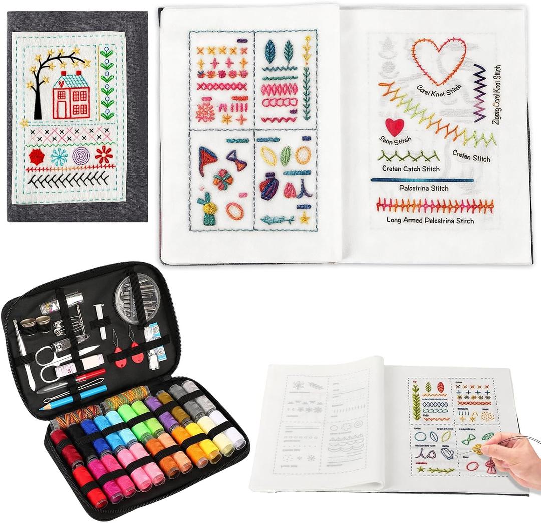 Embroidery Stitch Book Kit - Portable Embroidery Book with Multiple Sewing Tools & Instructional Tutorial, DIY Stitches for Beginners & Enthusiasts (1 Set)