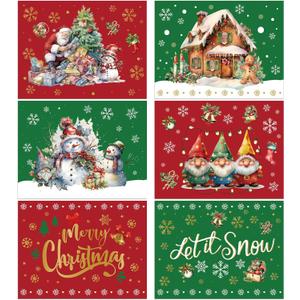 Christmas Placemats Table Placemats Set of 6 Plastic Seasonal Table Mats Decoration Washable Red and Green Winter Xmas Holiday Decoration for Kids Home Kitchen Dining Room Housewarming Gifts
