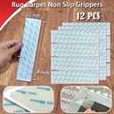Rug Non Slip Grippers, 12Pcs Carpet Tape Reusable, No Residue on Hardwood Floors, Strong Hold Rug Stickers for Area Rugs, Keep Corners Flat, 2x8 Inch