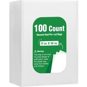 Syntus 100 Count Vacuum Sealer Bags Gallon 11 x 16 inch for Seal a Meal, Commercial Grade BPA Free Heavy Duty Precut Seal Bags, Food Vac Bags for Storage, Meal Prep or Sous Vide