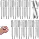 100 Pieces Silver Slim Metal Ballpoint Pen Medium Black Ink Smooth Writing Silver Retractable Point Metal Pen for Office Business Students Teachers Wedding Guest (1 mm)