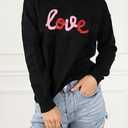 MARZXIN Women 2026 Casual Holiday Love Sweaters Round Neck XOXO Sweater St Patrick Tops Merry Christmas Heart Sweatshirt (Black, S)