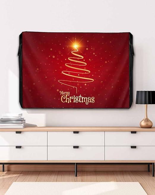 Outdoor TV Cover for Outside Flat Screen,Gold Stripe Merry Christmas Text,600D Thick Waterproof Weatherproof Outdoor TV Screen Protector with Zipper for 70 to 75 Inch Flat Screens