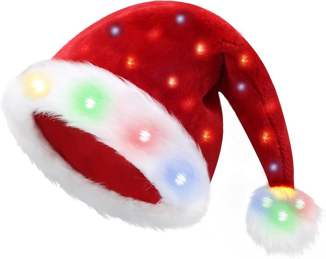 Santa Hat Plush Light Up Funny Christmas Hat 2025 years old For Adult or Kids (Two Pieces-Kids, Red Hats-kidsdiy+gift Box)