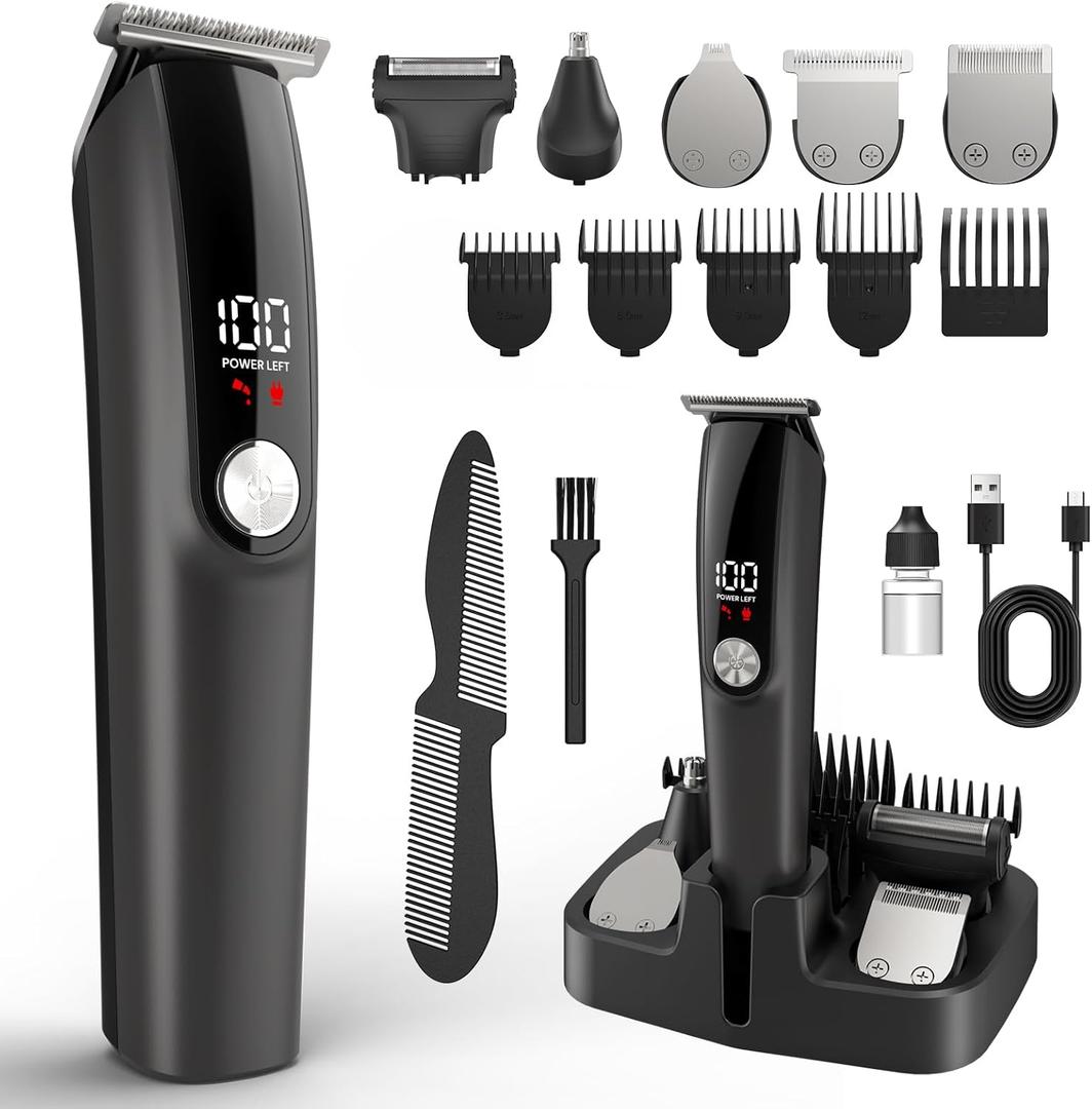 Beard Trimmer for Men Hair Clippers - 6 in 1 Professional Grooming Kit Cordless Hair Clipper Trimmers Set Waterproof,Electric Shaver Razor for Face Nose Body Mustache (Gray)