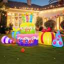 8FT Inflatable Happy Birthday Cake Decoration with Candles Blow up Outdoor Yard Decorations, Built-in LED Lights for Holiday Party Garden Lawn Indoor Home Celebration