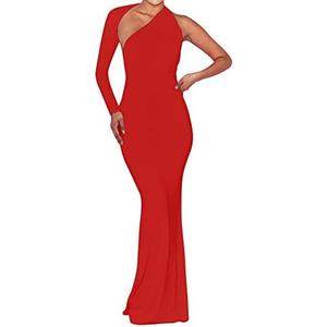 BEAGIMEG Women's Sexy Elegant One Shoulder Backless Evening Long Dress S