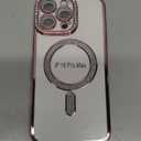 Magnetic Glitter Diamond for iPhone 16 Pro Max Case [Compatible with MagSafe] Glitter Rhinestone Diamond Camera Lens Protector Plated,Clear Slim Military Drop Shockproof Cover for Women, Pink