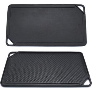 GasSaf Cast Iron Reversible Griddle, Double Sided Grill Pan Perfect for Stove Tops and Gas Grills, 20 Inch x 10 Inch