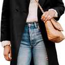 Tanming Women's Notch Lapel Double Breasted Wool Blend Mid Long Pea Trench Coat (Medium, Black)