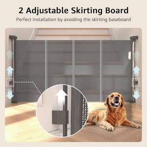 GROWNSY  Retractable Baby Gates with Reinforced Strips, 33*55 One-Side Operation Mesh Baby/Dog/Pet/Cat Gate, Child Safety Retracable Gate with 2 Avoid Skirting Board for Doorways Indoor/Outdoor,Black