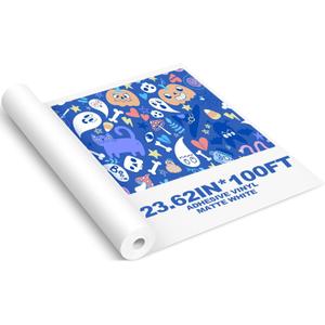 Ireer 23.62 Inch x 100 ft Matte Printable Adhesive Vinyl Roll Inkjet Sticker Paper for All Professional Inkjet Printers for Office DIY Factory Enterprise, 4 Mil Thick