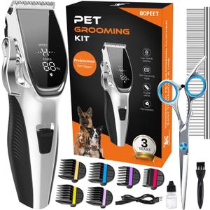 Dog Grooming Kit Low Noise, Cordless 4 in 1 Dog Clippers for Grooming Rechargeable Pet Cat Hair Trimmer with 2 Speed,6 Guards, Scissors, Comb for Small Medium Large Pets Dogs Cats Thick Hair Sliver (Whisper-quiet Light Sliver)