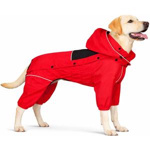 LOVELONGLONG Waterproof Dog Raincoat with Removable Hood Outdoor Full Body Dog Jacket, Windproof Snowproof Shell Suit All Season Pet Rain Gear Black XL (XL (Red 18"))
