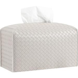 Tissue Box Cover PU Leather Tissue Holder Square Facial Tissue Case Facial Paper Organizer Dispenser for Bathroom, Vanity Countertop, Tabletop, Car, Rectangle, Griege