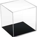 Kcgani Clear Acrylic Simple Self-Assembly Display Box with Black Base, Removable Figures Toys Props Display Riser Stand, Cube Countertop Decorative Storage Box for Home Organization, 5x5x5Inch