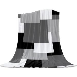 Fleece Blanket Warm Throw Blanket White Grey Black Abstract Geometric Fuzzy Bed Blanket Comfy Microfiber Flannel Blanket,Lightweight Blanket for Couch,Bed,Sofa,40x50 Inch