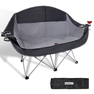 Double Camping Chair Heavy Duty 600LBS 2 Person Loveseat Portable w Holder