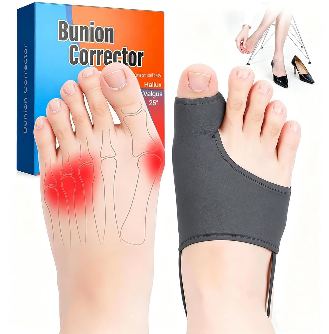 2PCS Bunion Corrector for Women & Men - Toe Alignment Corrector with Splint & Pads for Hallux Valgus Pain Relief, Comfortable Toe Separator for Day/Night Support, Anti Slip Big Toe Straightener(Black)