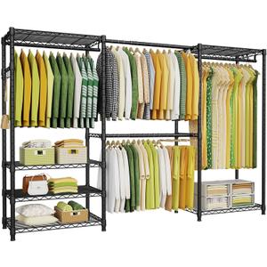 Ulif E1 Heavy Duty Closet Garment Rack, 6 Tiers Adjustable Metal Freestanding Expandable Clothing Storage with 4 Hanger Rods, Easy to Assemble Wardrobe Suit for 70 to 88.2" Space, 14"D x 71.4"H, Black