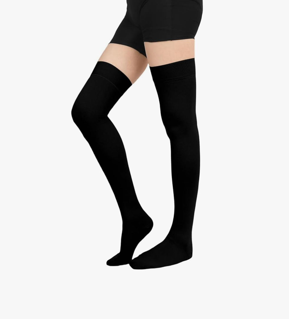 Thigh High Compression Socks Women, 20-30mmHg Compression Stockings for Women Men, Closed Toe Graduated Compression Socks with Silicone Band for Varicose Veins, Edema, Post-Surgery S
