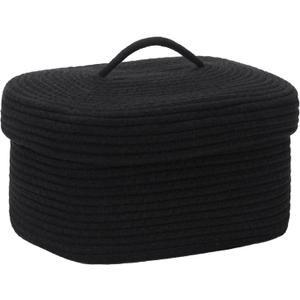 Sea Team Oval Cotton Rope Storage Basket with Lid, Lidded Woven Storage Bin, Nursery Storage Container, Diaper Caddy, Baby Shower Basket, Box, Organizer, 15 x 11 x 6.5 Inches (Medium, Black)