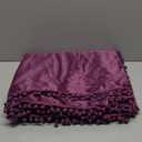 55 in x 71 in Velvet Throw Blanket - Sofa Throw Blankets Made of Cotton Velvet with Pompom Trims on Sides - Versatile Cotton Velvet Accent Blanket for Bed (Aubergine)