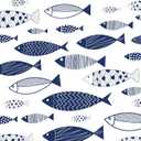 Navy Blue and White Fish Pattern Shower Curtain Set with Hooks, Waterproof, 72in x 72in (Blue and White)