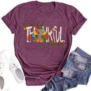 Fall T-Shirt for Women Halloween Pumpkin Shirt Thanksgiving Family Funny Turkey Graphic Shirts Casual Autumn Tee Tops. (Purple, M)