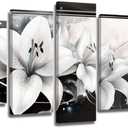 XLMDYYSW Large Lily Canvas Wall Art 5 Pieces Abstract Black and White Flowers Picture Lily Floral Prints Paintings for Modern Living Room Office Decor Framed (White, 8x14inx2 8x18inx2 8x22inx1)