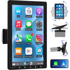 Single Din 10.1-inch CarPlay Touchscreen - Rotatable Wireless Android Auto Car Stereo - Bluetooth Phonelink GPS Navigation WiFi Dual USB AM FM Radio Backup Camera Input 2G+64G