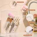 Acrylic Makeup Brush Holder with Slanted Flip-Top Lid - Clear Dustproof Cosmetic Make up Brush Organizer and Storage Box - Large Capacity 17-Slots Container for Vanity Brushes (Transparent)