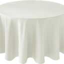 Biscaynebay Textured Fabric Round Tablecloths 90", Ivory Water Resistant Washable Table Cloths Circle Folding Table Covers Linen for Dining, Kitchen, Wedding, Parties etc