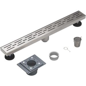 Shower Drain by EMBATHER Linear Shower Drain 18 Inch Floor Drain with Removable Quadrato Pattern Grate CUPC Certified, 304 Stainless Shower Drain Base Hair Strainer and Leveling Feet (Brushed Nickel)